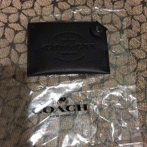 NWT Authentic Coach leather black card case.